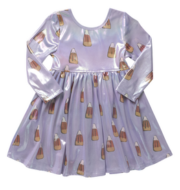PINK CHICKEN Girls Lame Steph Dress - Lavender Candy Corn