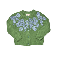 PINK CHICKEN Girls Blossom Sweater - Blue Flower Embroidery