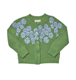 PINK CHICKEN Girls Blossom Sweater - Blue Flower Embroidery