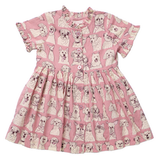 PINK CHICKEN Girls Autumn Dress - Pink Sketched Dogs