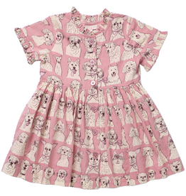 PINK CHICKEN Girls Autumn Dress - Pink Sketched Dogs