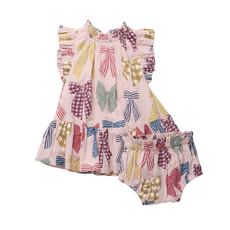 PINK CHICKEN Baby Girls Harper Dress Set - Patterned Bows