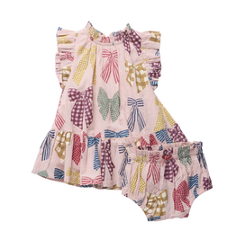 PINK CHICKEN Baby Girls Harper Dress Set - Patterned Bows