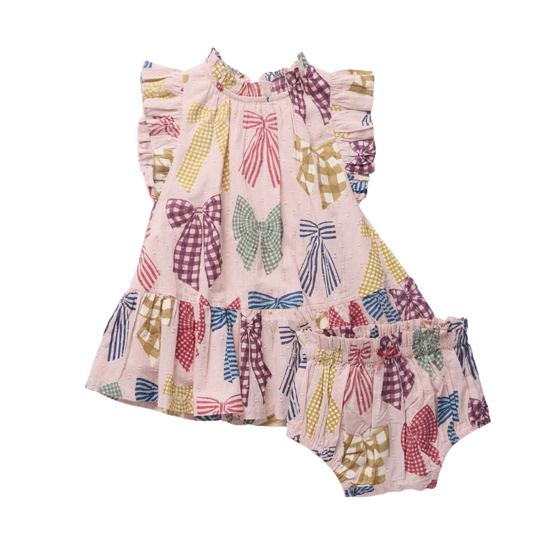 PINK CHICKEN Baby Girls Harper Dress Set - Patterned Bows