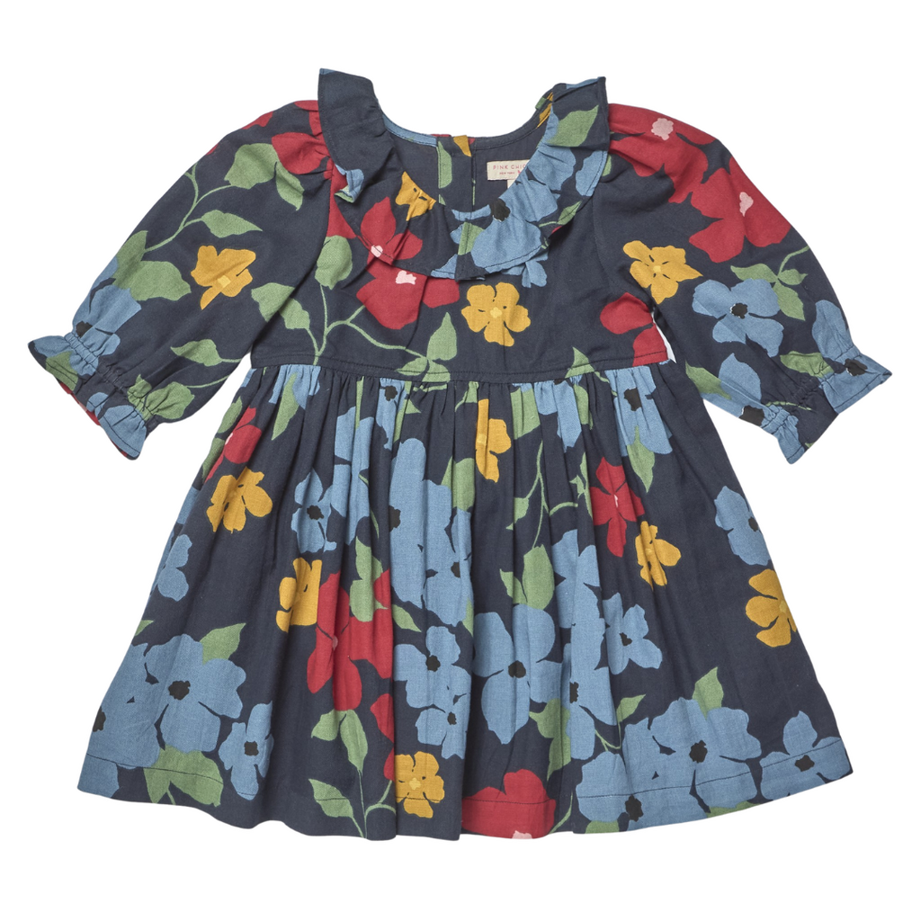PINK CHICKEN Girls Amara Dress - Navy Hibiscus Floral