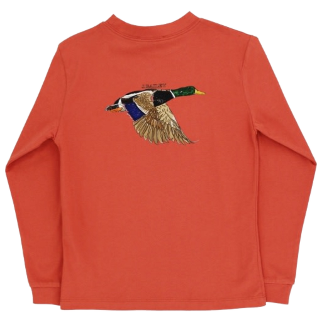 J.BAILEY LS LOGO TEE-MALLARD/RUST