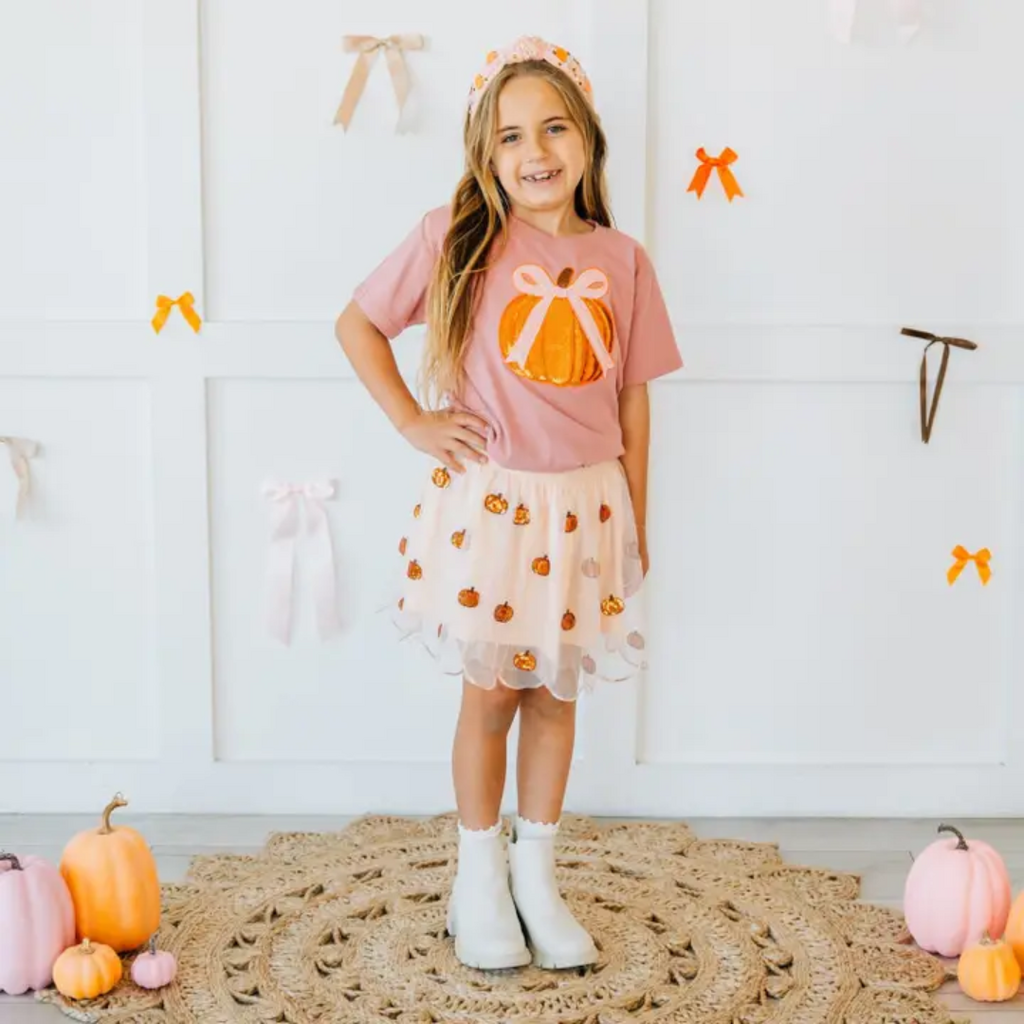 SWEET WINK Pumpkin Sequin Scallop Tutu Skirt