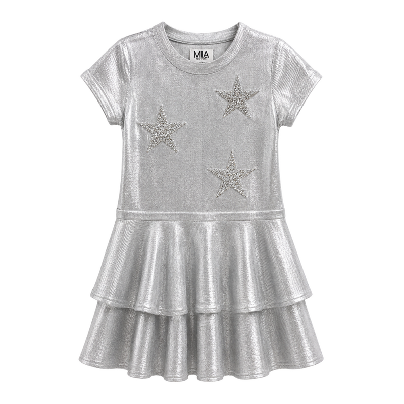MIA NEW YORK Metallic Tiered Stars Dress