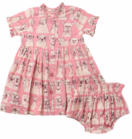 PINK CHICKEN Baby Girls Autumn Dress Set - Pink Sketched Dogs