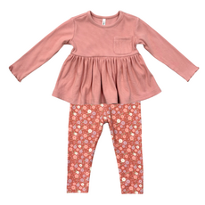 BABYSPROUTS Girl's Ribbed Peplum Shirt w/Tiny Petal Leggings
