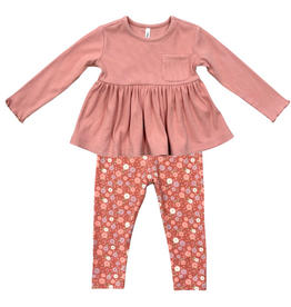 BABYSPROUTS Girl's Ribbed Peplum Shirt w/Tiny Petal Leggings