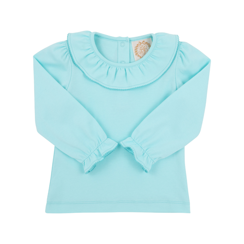 THE BEAUFORT BONNET COMPANY LS ROMAONA RUFFLE SHIRT-ONESIE Edisto Egg Blue