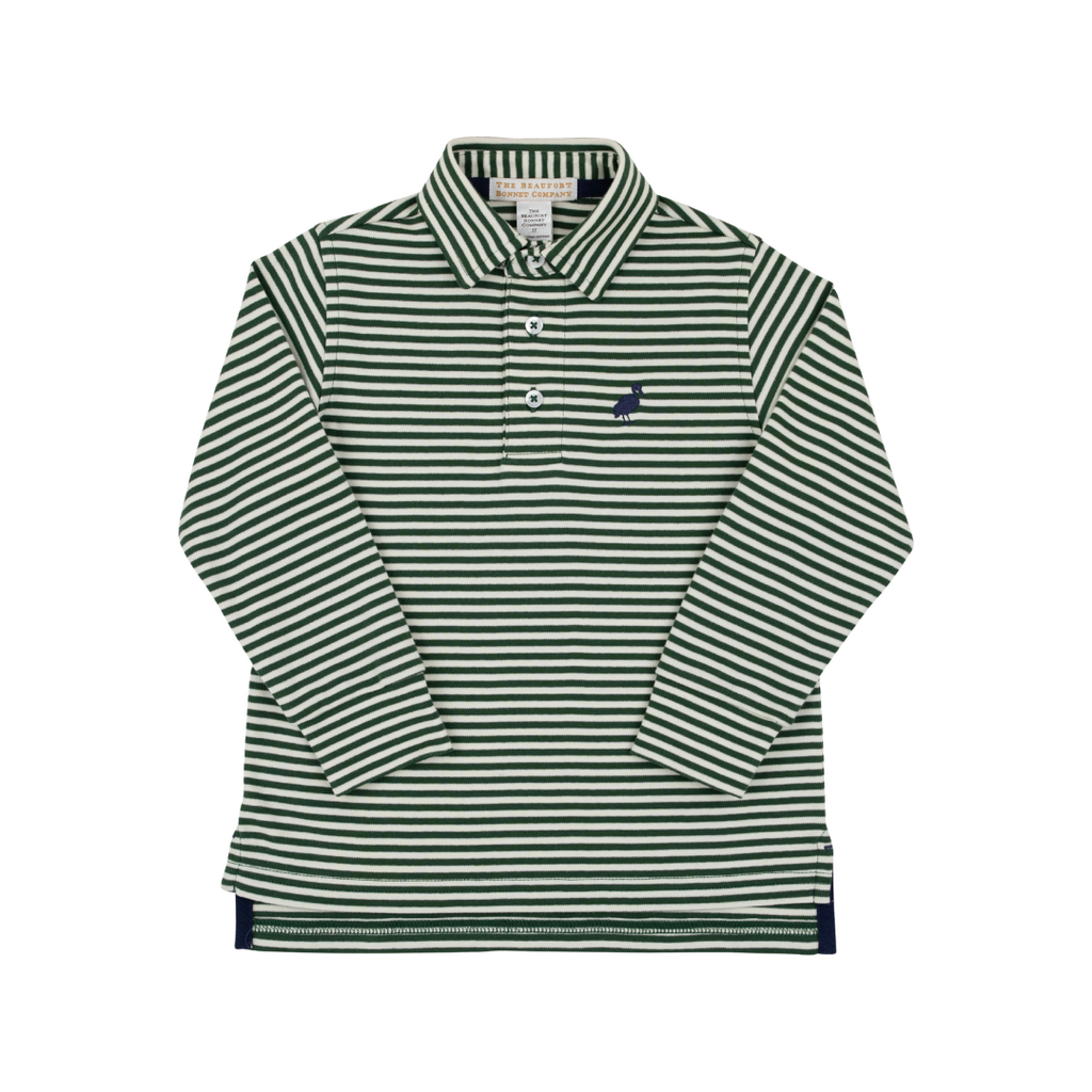 THE BEAUFORT BONNET COMPANY PRIM & PROPER POLO LS-PIMA Grier Green Palmetto Pearl Stripe