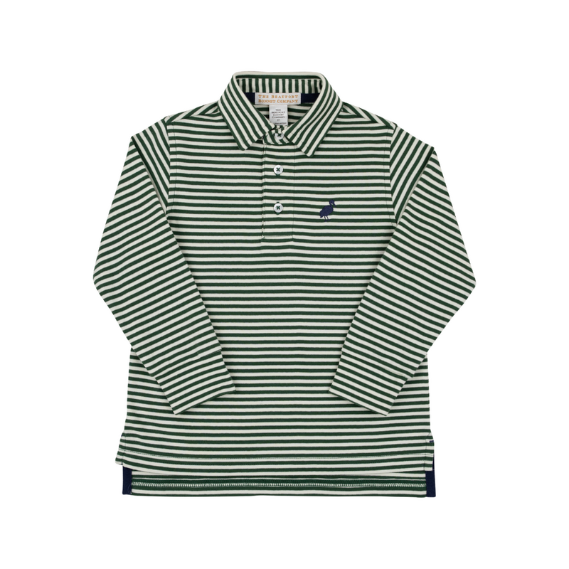 THE BEAUFORT BONNET COMPANY PRIM & PROPER POLO LS-PIMA Grier Green Palmetto Pearl Stripe
