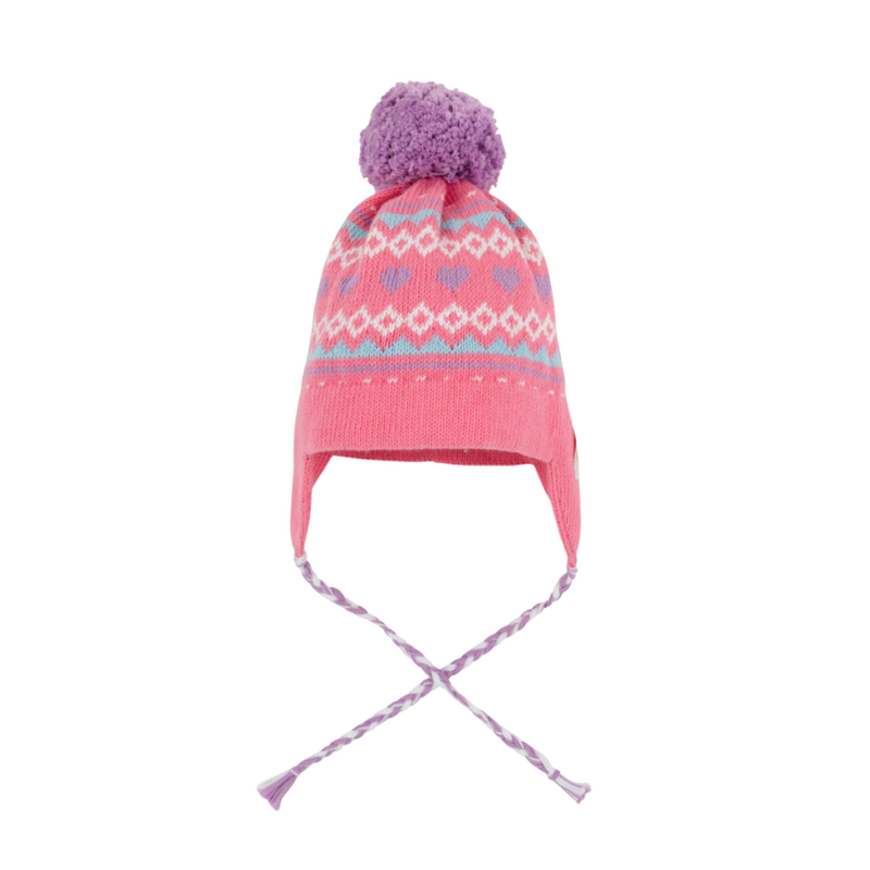 THE BEAUFORT BONNET COMPANY PARRISH POM POM HAT Winter Park Pink/Fairisle Hearts