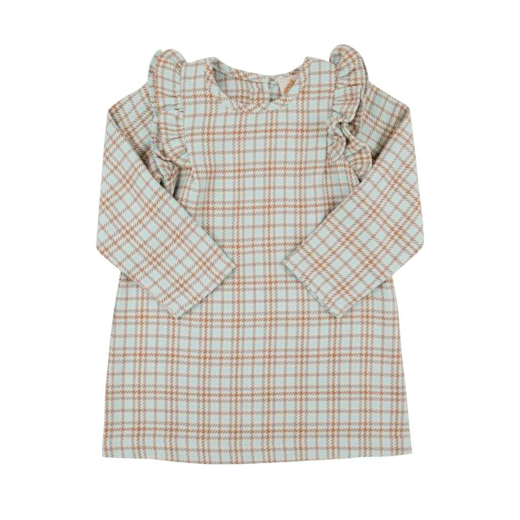 THE BEAUFORT BONNET COMPANY LS RUEHLING RUFFLE DRESS Henry Clay Houndstooth Edisto Egg Blue