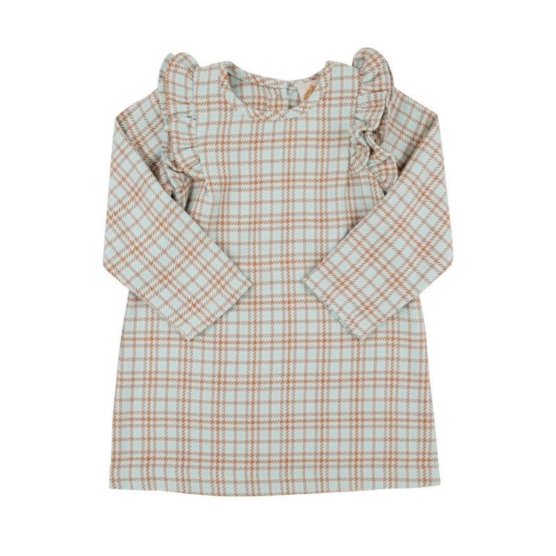 THE BEAUFORT BONNET COMPANY LS RUEHLING RUFFLE DRESS Henry Clay Houndstooth Edisto Egg Blue