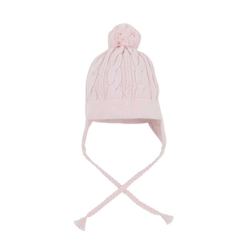 THE BEAUFORT BONNET COMPANY PARRISH POM POM HAT-CABLE KNIT Palm Beach Pink