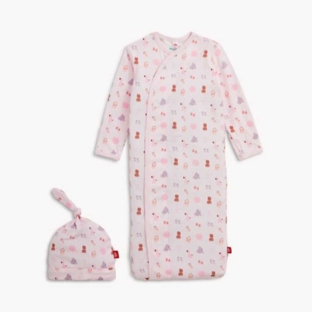 Magnetic  Me NURSERY NOSTALGIA PINK MODAL GOWN + HAT SET