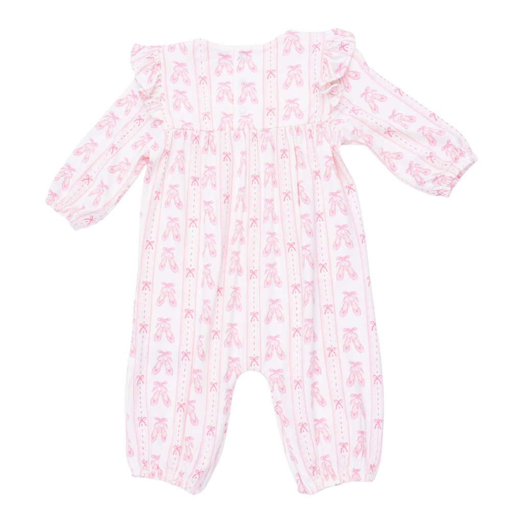 ANGEL DEAR Ballet Shoes Ribbon Stripe - Ruffle Sleeve Snap Romper
