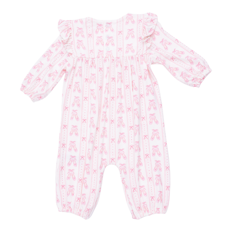 ANGEL DEAR Ballet Shoes Ribbon Stripe - Ruffle Sleeve Snap Romper