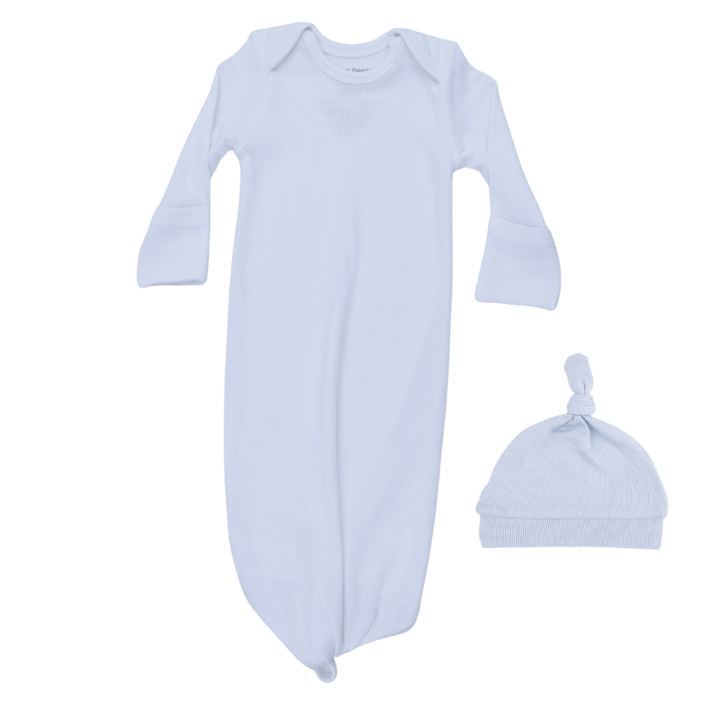 ANGEL DEAR Solid Sheer Blue Rib - Knotted Gown And Knotted Hat