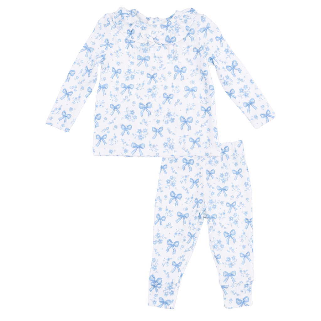 ANGEL DEAR Blue Bows And Flowers - Long Sleeve Ruffle Top And Pant