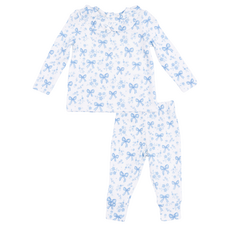 ANGEL DEAR Blue Bows And Flowers - Long Sleeve Ruffle Top And Pant
