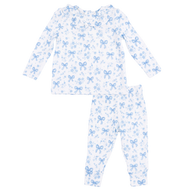 ANGEL DEAR Blue Bows And Flowers - Long Sleeve Ruffle Top And Pant