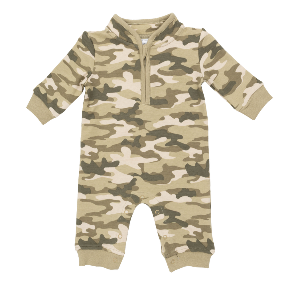 ANGEL DEAR Camo French Terry - Zip Neck Romper