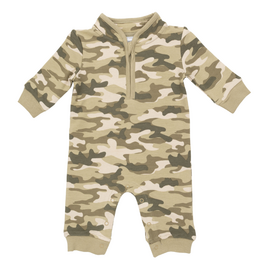 ANGEL DEAR Camo French Terry - Zip Neck Romper