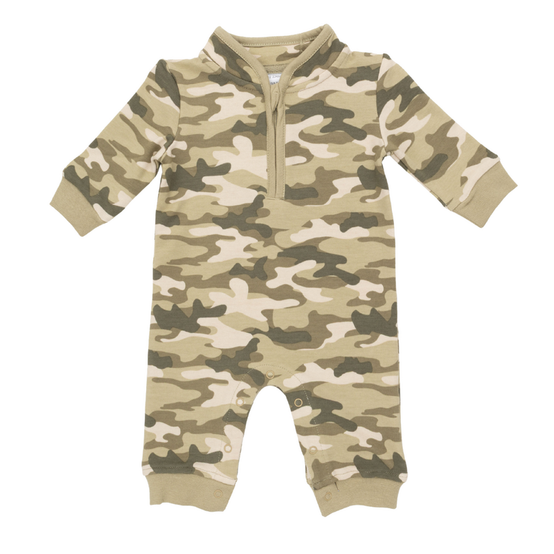ANGEL DEAR Camo French Terry - Zip Neck Romper