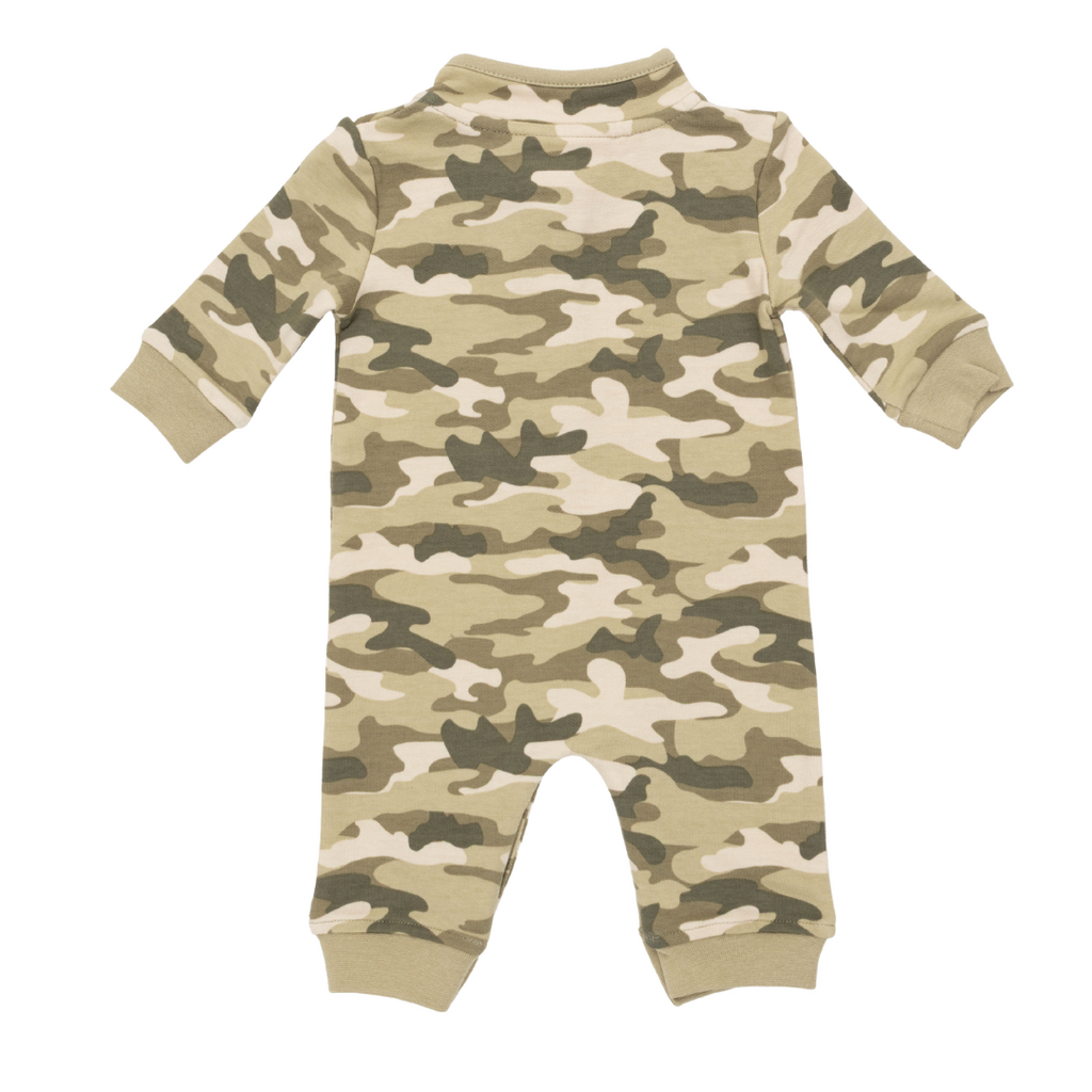 ANGEL DEAR Camo French Terry - Zip Neck Romper