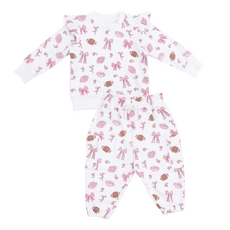 ANGEL DEAR Footballs And Bows - Ruffle Sweatshirt And Fashion Cargo Pants