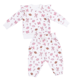 ANGEL DEAR Footballs And Bows - Ruffle Sweatshirt And Fashion Cargo Pants
