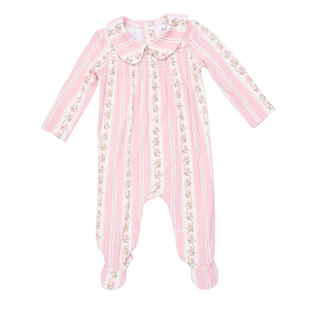ANGEL DEAR Antoinette Stripe - Smocked Peter Pan Snap Footie