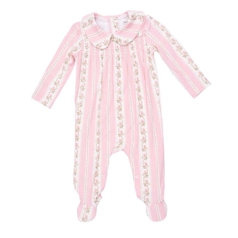 ANGEL DEAR Antoinette Stripe - Smocked Peter Pan Snap Footie