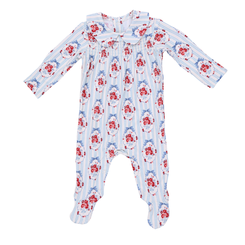 ANGEL DEAR Beverly Cameo Stripe - Smocked Peter Pan Snap Footie