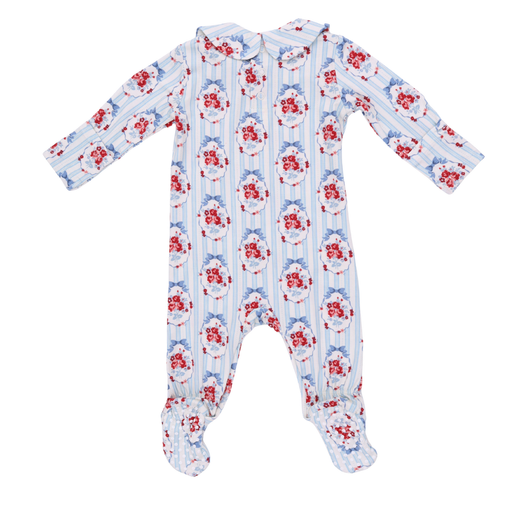 ANGEL DEAR Beverly Cameo Stripe - Smocked Peter Pan Snap Footie