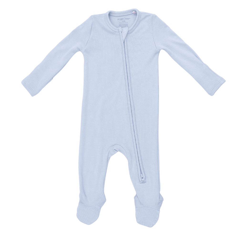 ANGEL DEAR Solid Sheer Blue Rib - 2 Way Zipper Footie