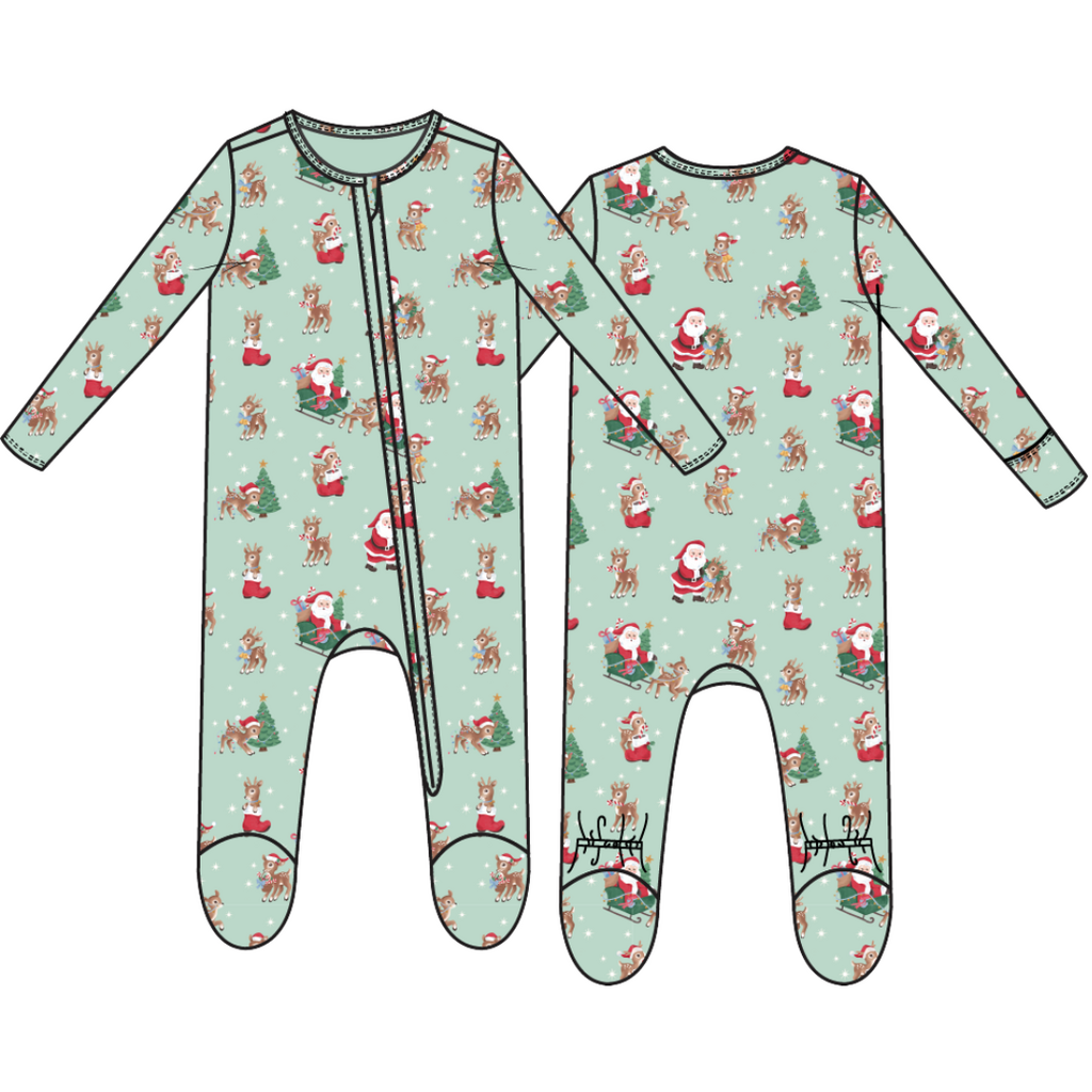 ANGEL DEAR Vintage Reindeer & Santa Uni - 2 Way Zipper Footie