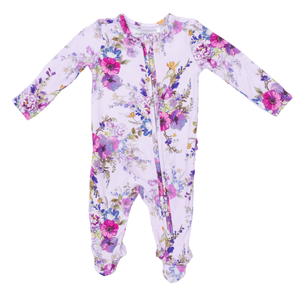 ANGEL DEAR Dahlia Floral - 2 Way Ruffle Back Zipper Footie