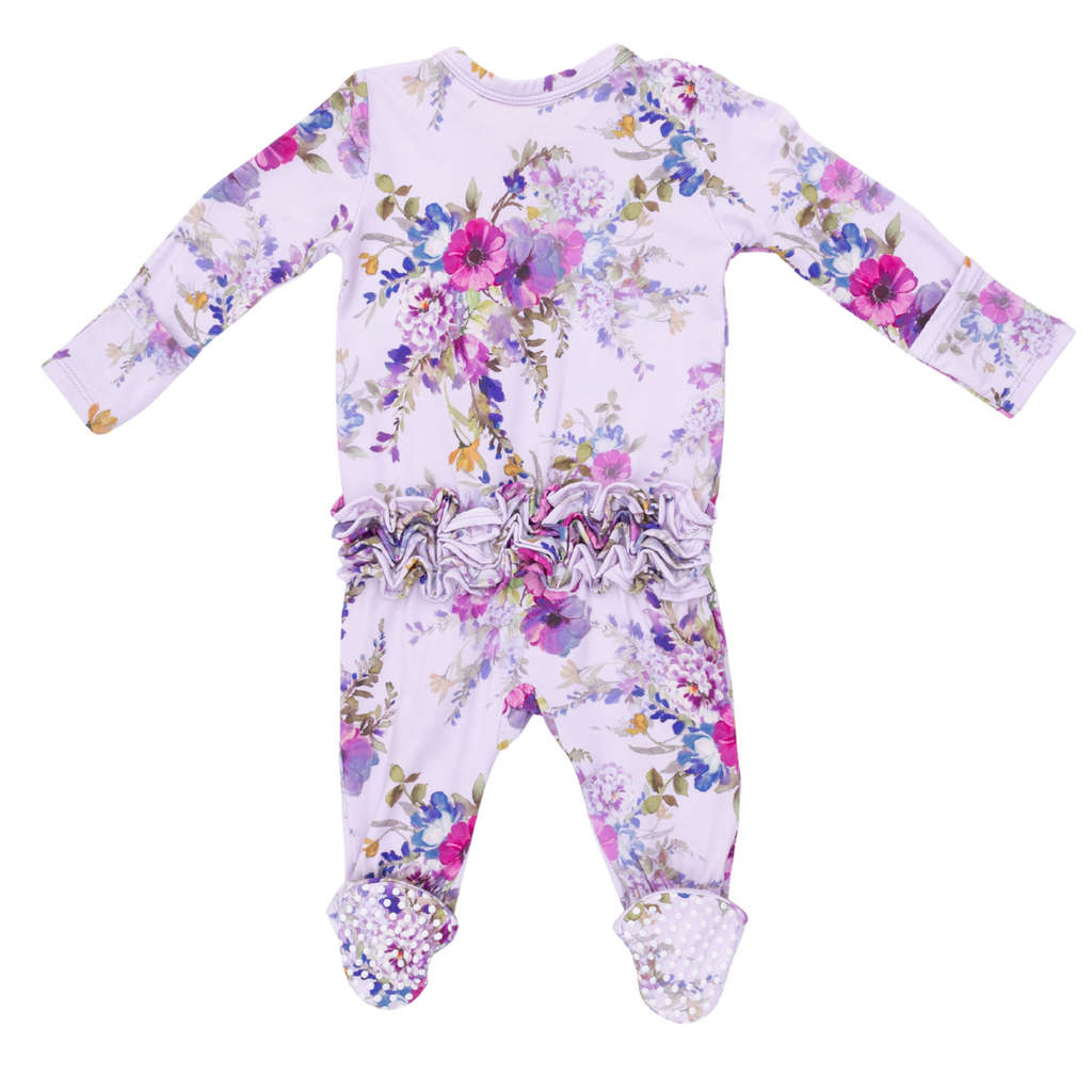 ANGEL DEAR Dahlia Floral - 2 Way Ruffle Back Zipper Footie