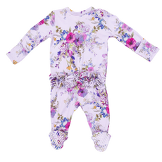 ANGEL DEAR Dahlia Floral - 2 Way Ruffle Back Zipper Footie