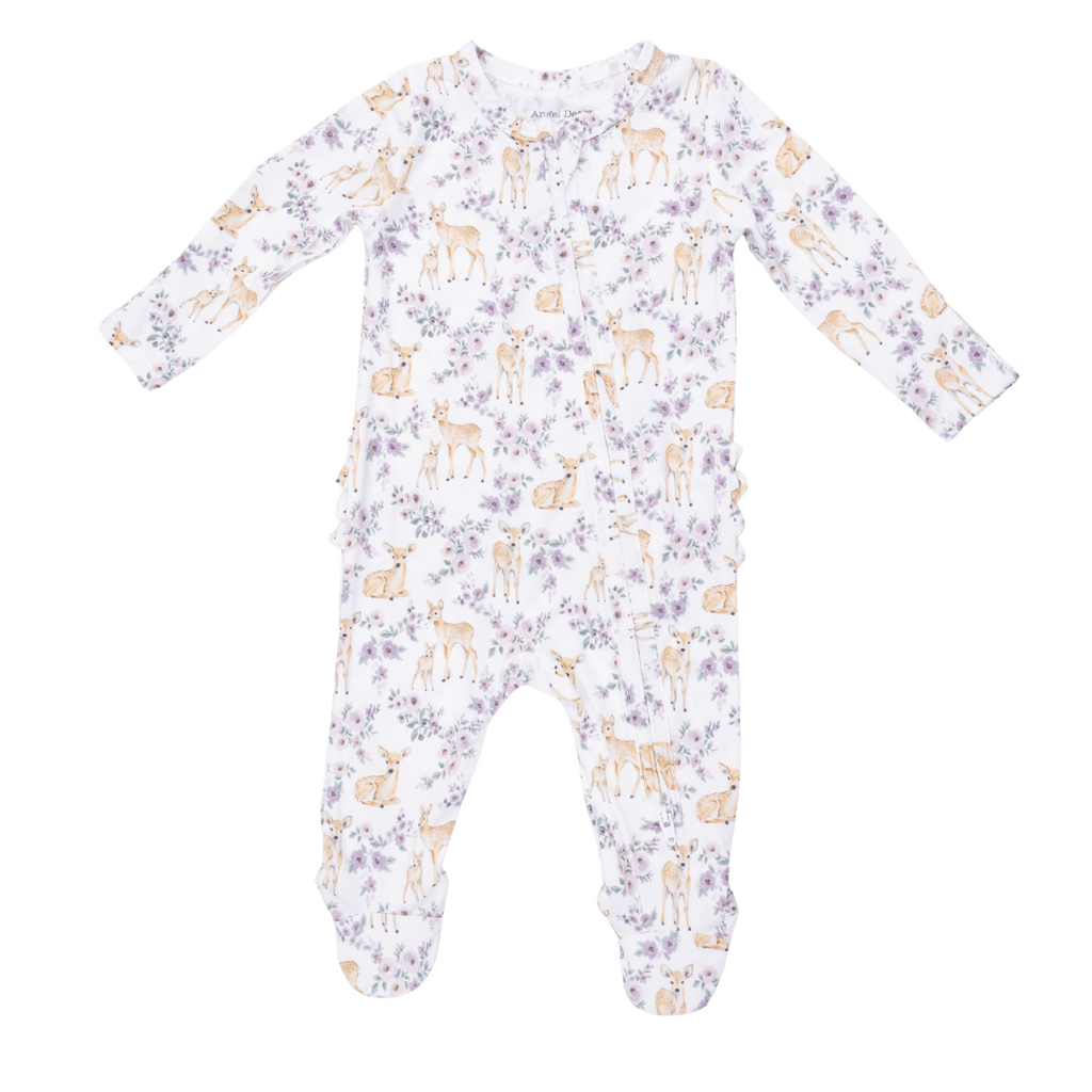 ANGEL DEAR Floral Deer - 2 Way Ruffle Back Zipper Footie
