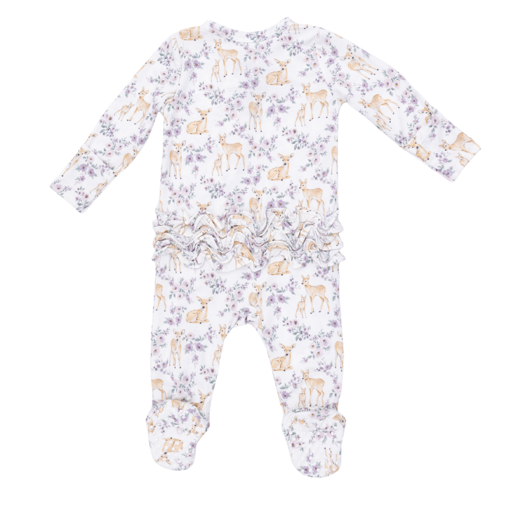 ANGEL DEAR Floral Deer - 2 Way Ruffle Back Zipper Footie