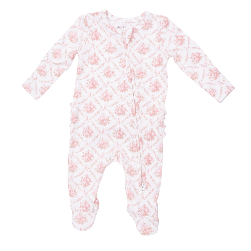 ANGEL DEAR Rose Bow Lattice - 2 Way Ruffle Back Zipper Footie