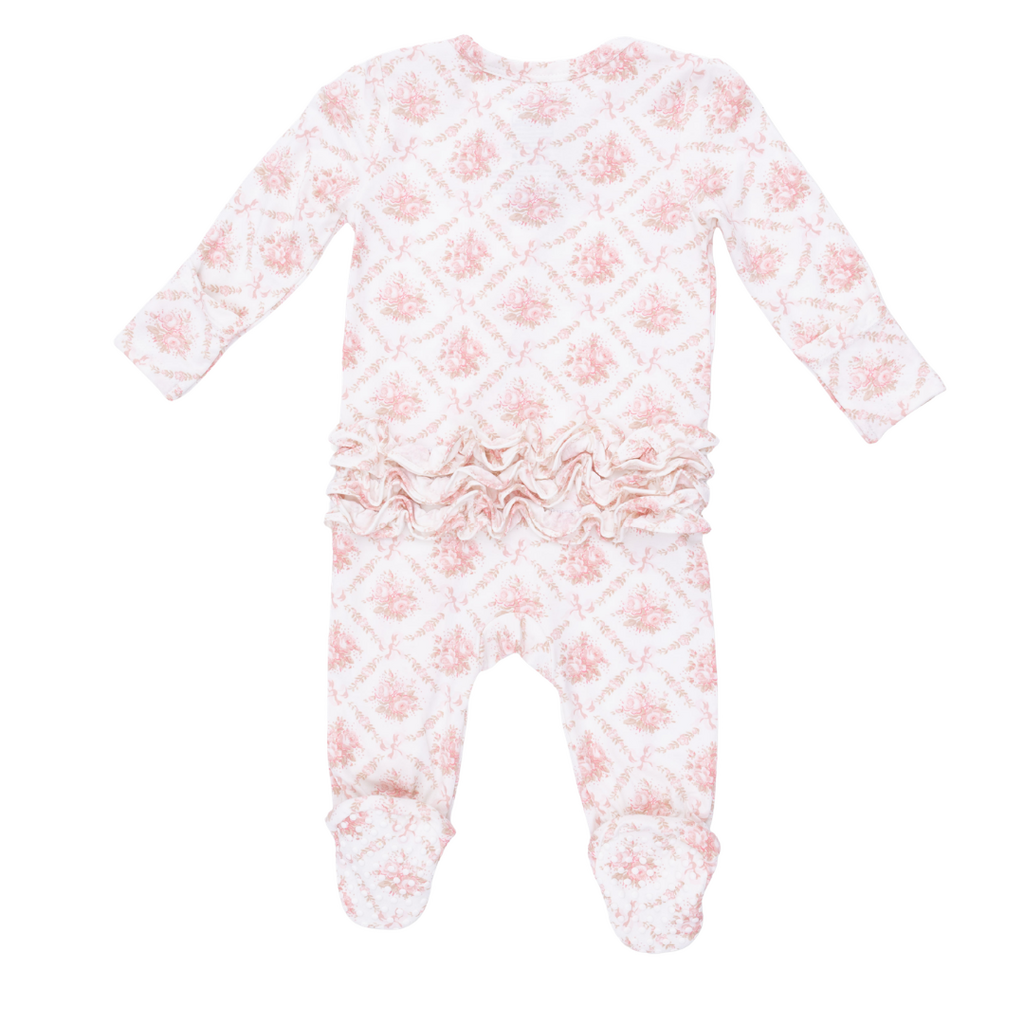 ANGEL DEAR Rose Bow Lattice - 2 Way Ruffle Back Zipper Footie
