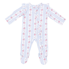 ANGEL DEAR Anna Floral Stripe - 2 Way Ruffle Sleeve Zipper Footie