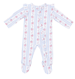 ANGEL DEAR Anna Floral Stripe - 2 Way Ruffle Sleeve Zipper Footie